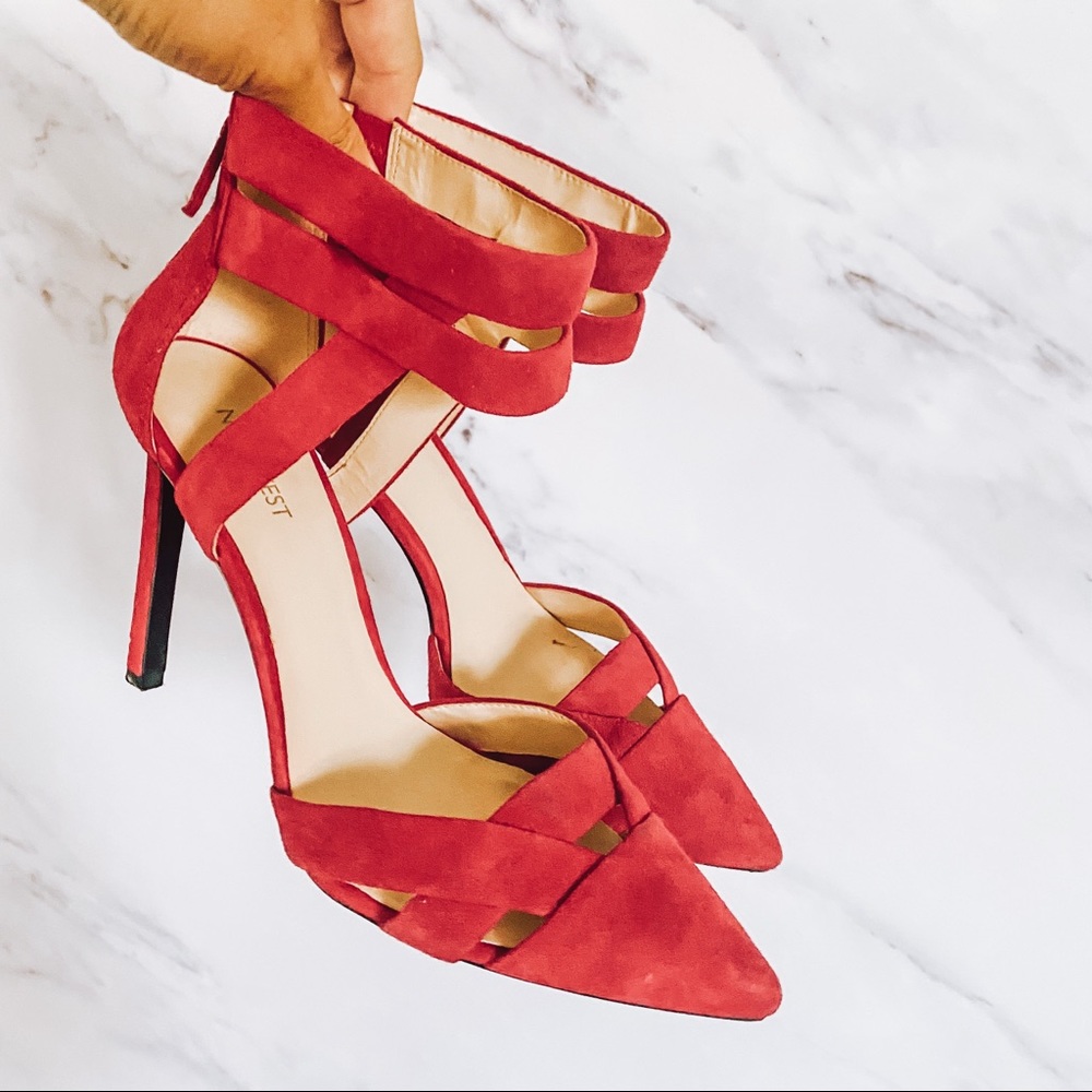 Nine West Red Ankle Strap Stiletto Heels Size 10.5